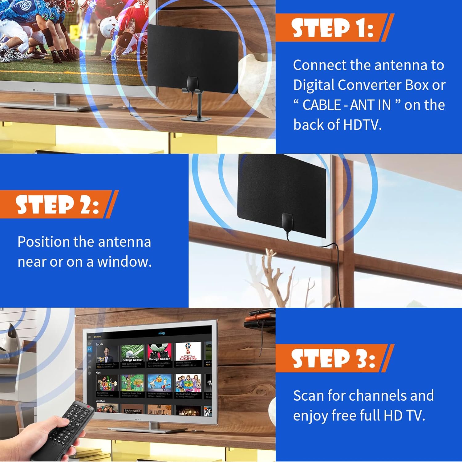 Eightwood Digital Amplified HD TV Antenna,Support 4K 1080p Fire TV Stick and All Older TV’s, Indoor HDTV Antennae for Local Channels, with Amplifier Signal Booster, 10ft Coax Cable, 150+ Miles Range