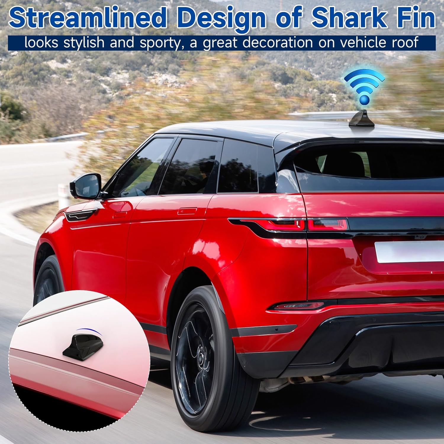 Eightwood Shark Fin Amplified Car Radio Antenna, Universal Roof Mount FM AM Antenna with 12V Power Wire for Vehicle Car Truck SUV Stereo Radio Receiver Media Head Unit