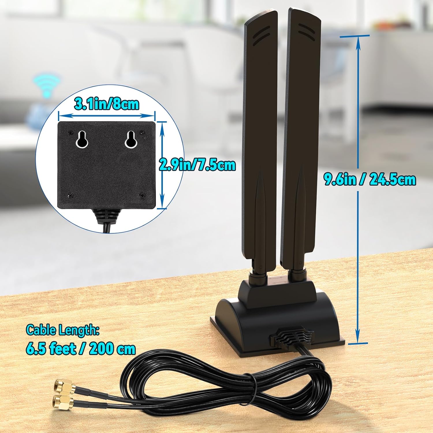 Eightwood WiFi 6E Antenna Tri-Band 6GHz 5GHz 2.4GHz RP-SMA WiFi Antenna Magnet Mount Base for PC Desktop Computer Motherboard WiFi Bluetooth Card Wireless Router