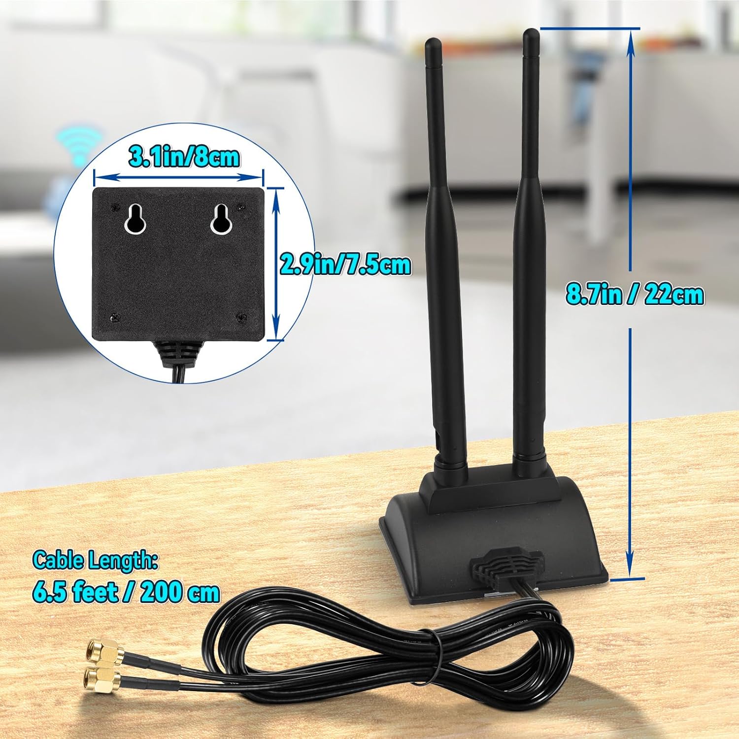Eightwood WiFi Antenna with RP-SMA Male Connector, 2.4GHz 5GHz Dual Band Antenna Magnetic Base for PCI-E WiFi Network Card USB Adapter Wireless Router