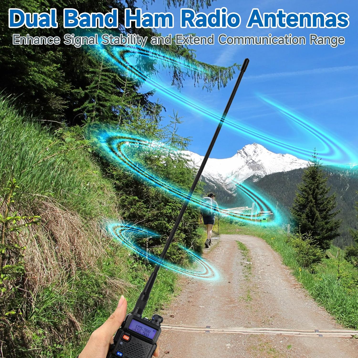 Eightwood VHF UHF Dual Band Handheld Antenna 136-174MHz 400-470MHz SMA Female Flexible Walkie Talkie Whip Antenna 15in 2-Pack for Baofeng Ham Radio Two Way Radio UV-5R UV-82 BF-F8HP