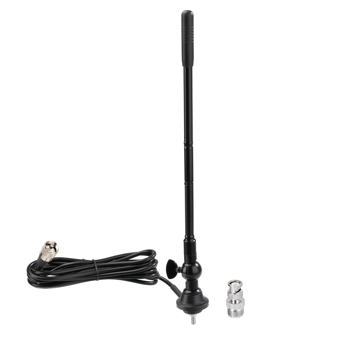 Eightwood 27MHz CB Radio Antenna with Adjustable Rotating Base, PL259 & BNC Boat Marine Car Antenna Kit, Compatible with Uniden President Cobra Galaxy Mobile Handheld CB Radios