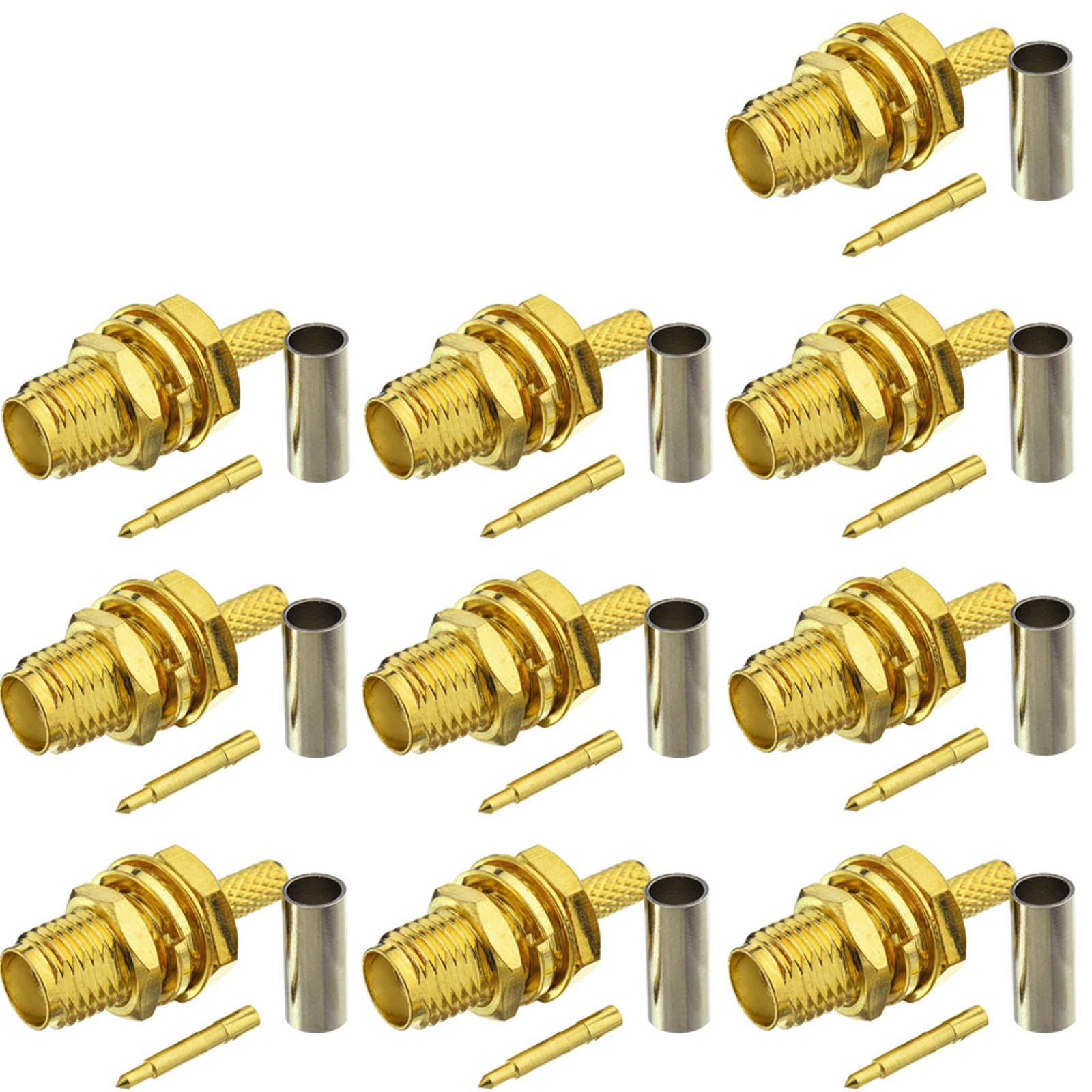 Eightwood 10pcs RP-SMA Bulkhead Female Crimp RF Connector for RG316 RG174