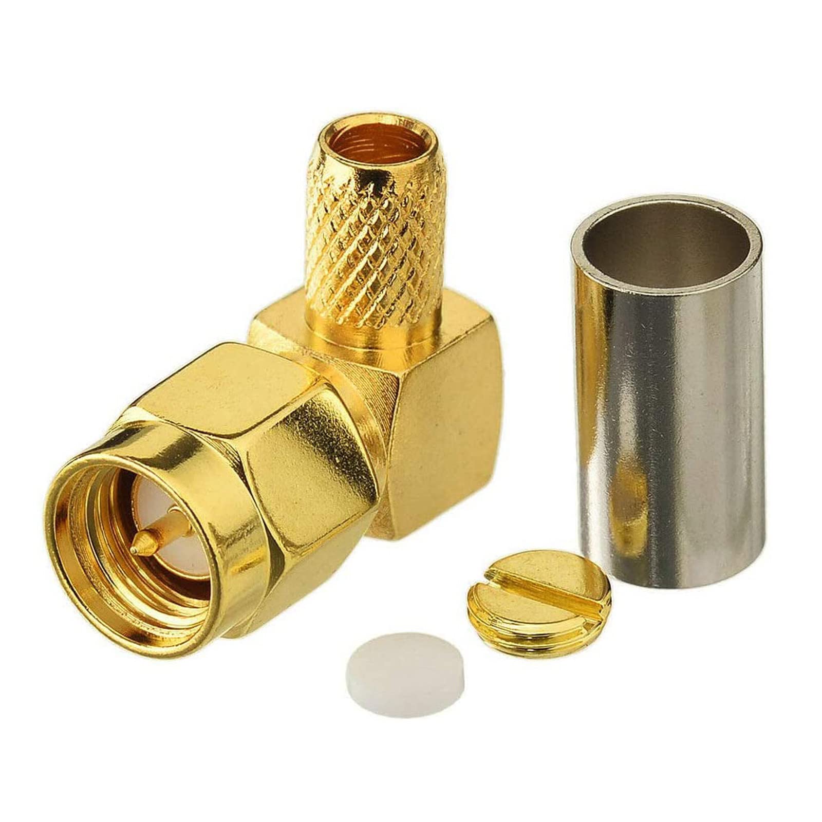 Eightwood 10pcs SMA Male Crimp Right Angle Connector for RG58 RG142 Cable | 50ohm, 90 Degree SMA RF Coax Connector