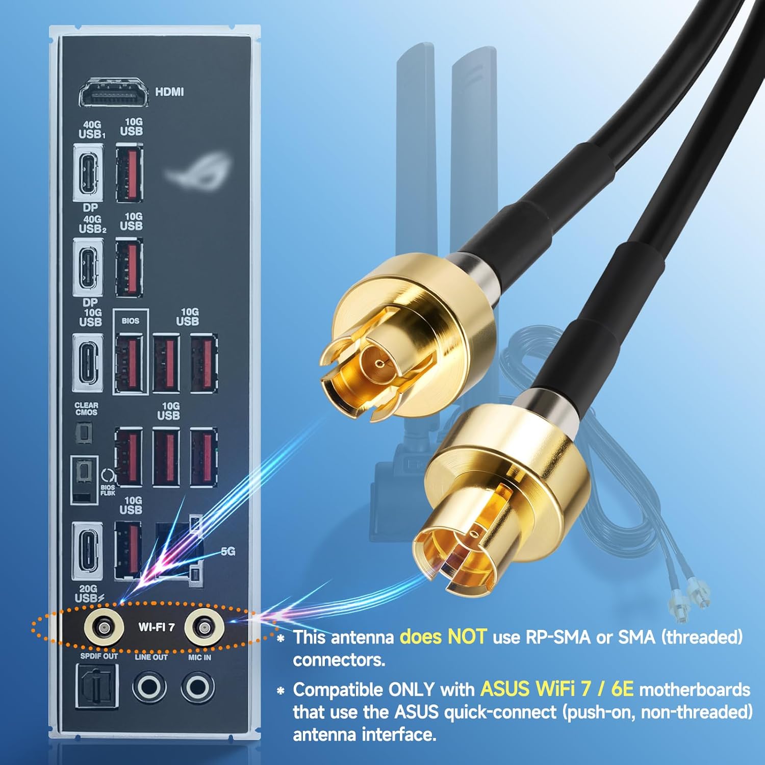 Close-up of ASUS Q-Antenna Push-On Connector (Non-Threaded Quick Connect)