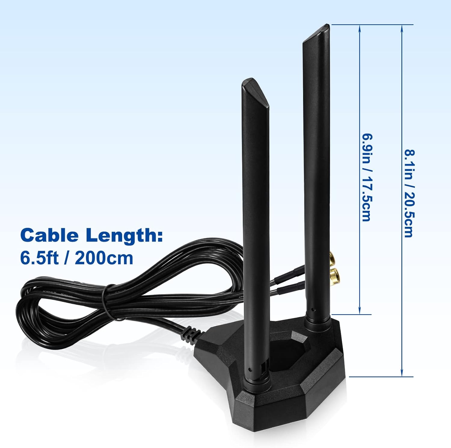 Eightwood Dual Band WiFi Antenna 2.4GHz 5GHz RP-SMA WiFi Antennae with 6.5ft Extension Cable for PC Desktop Computer PCI PCIe WiFi Bluetooth Card Wireless Network Router