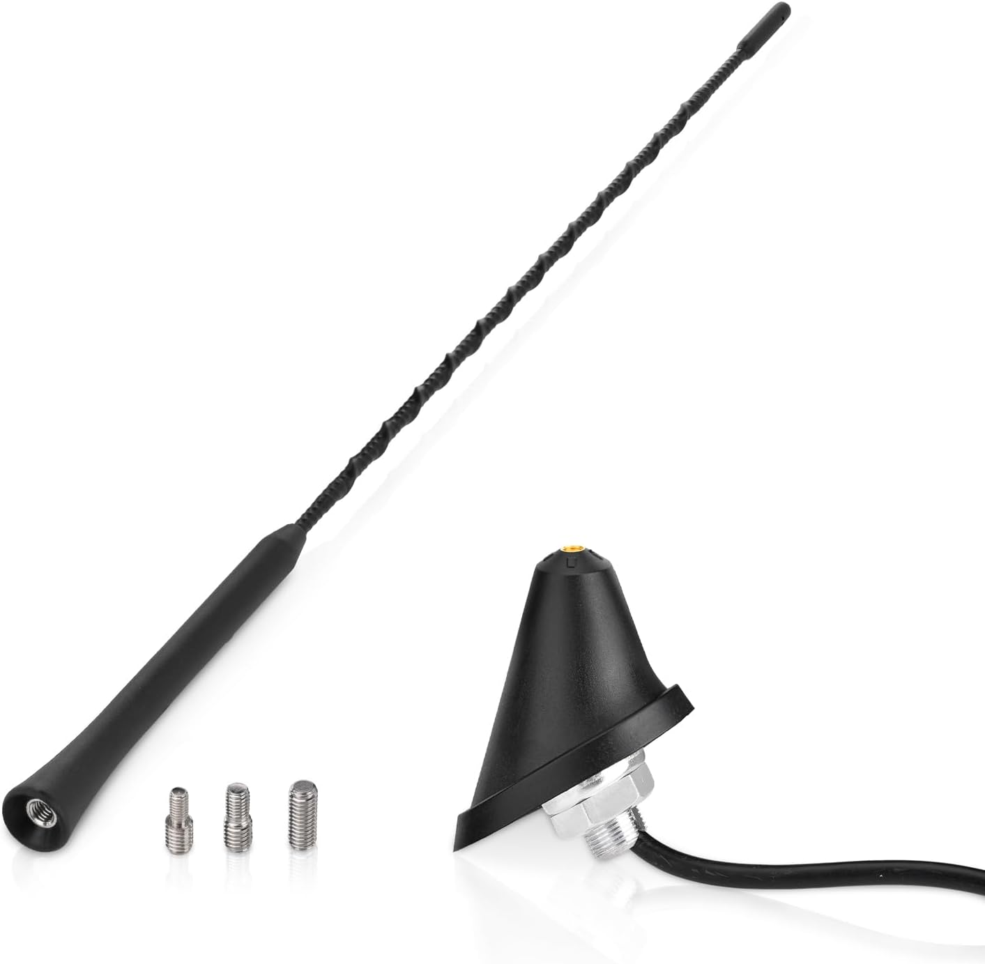 Eightwood Universal Vehicle Antenna 16in, AM FM Roof Mount Car Radio Antenna Mast with Mount Base 16ft Extension Cable for Car Truck Stereo Receiver Head Unit