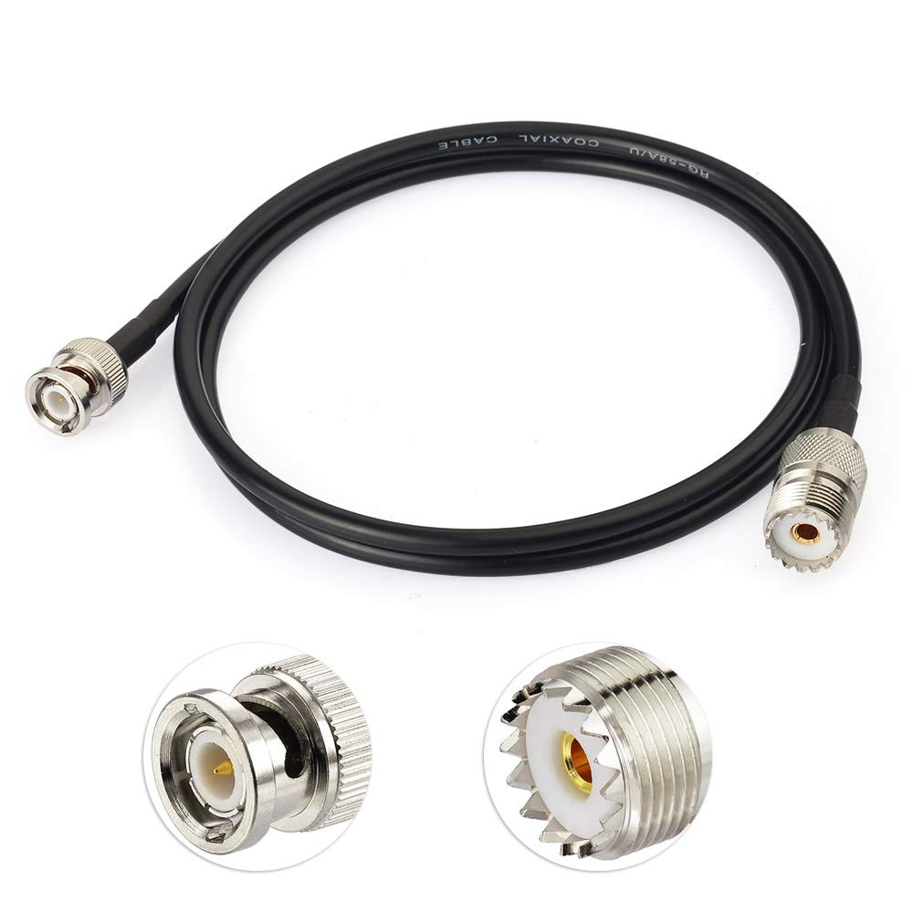Eightwood UHF Female SO239 to BNC Male Adapter RG58 Antenna Jumper Cable 3 Feet for Handheld CB Radio, Amateur Radio, Ham Radio, Radio Scanner