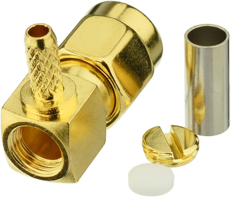 Eightwood 10pcs SMA Male Crimp Right Angle RF Connector for RG316 RG174 LMR100 Coax Cable