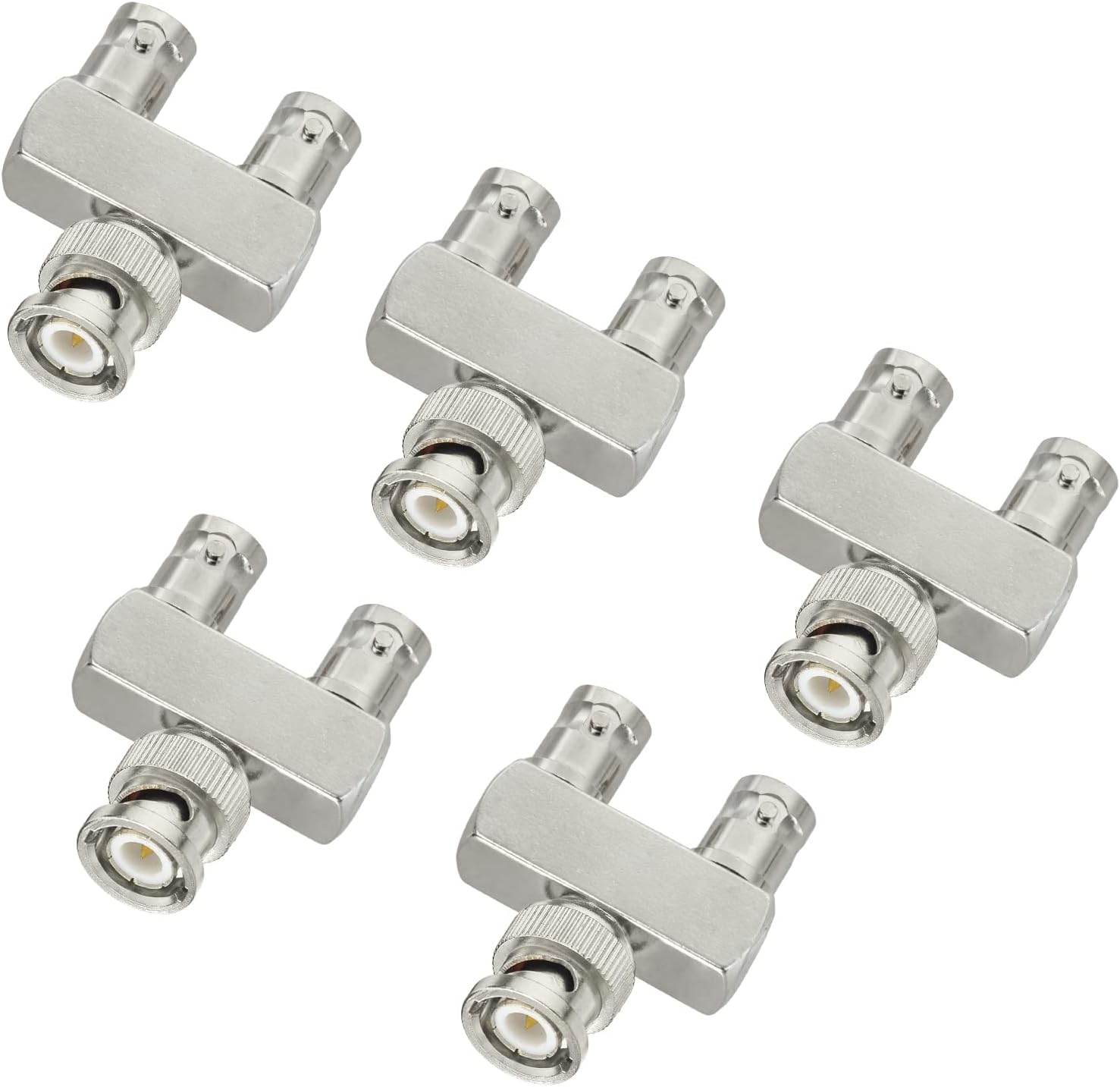 Eightwood BNC Splitter Adapter 5-Pack BNC Male to Dual BNC Female 1 in 2 Out 3 Way Audio RF Connector