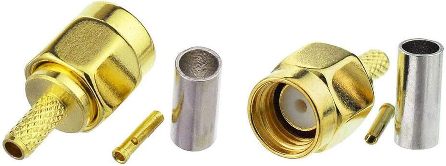 Eightwood 10pcs RP-SMA Male RF Crimp Connector 50ohms Gold-Plated for RG316 RG174 Cable