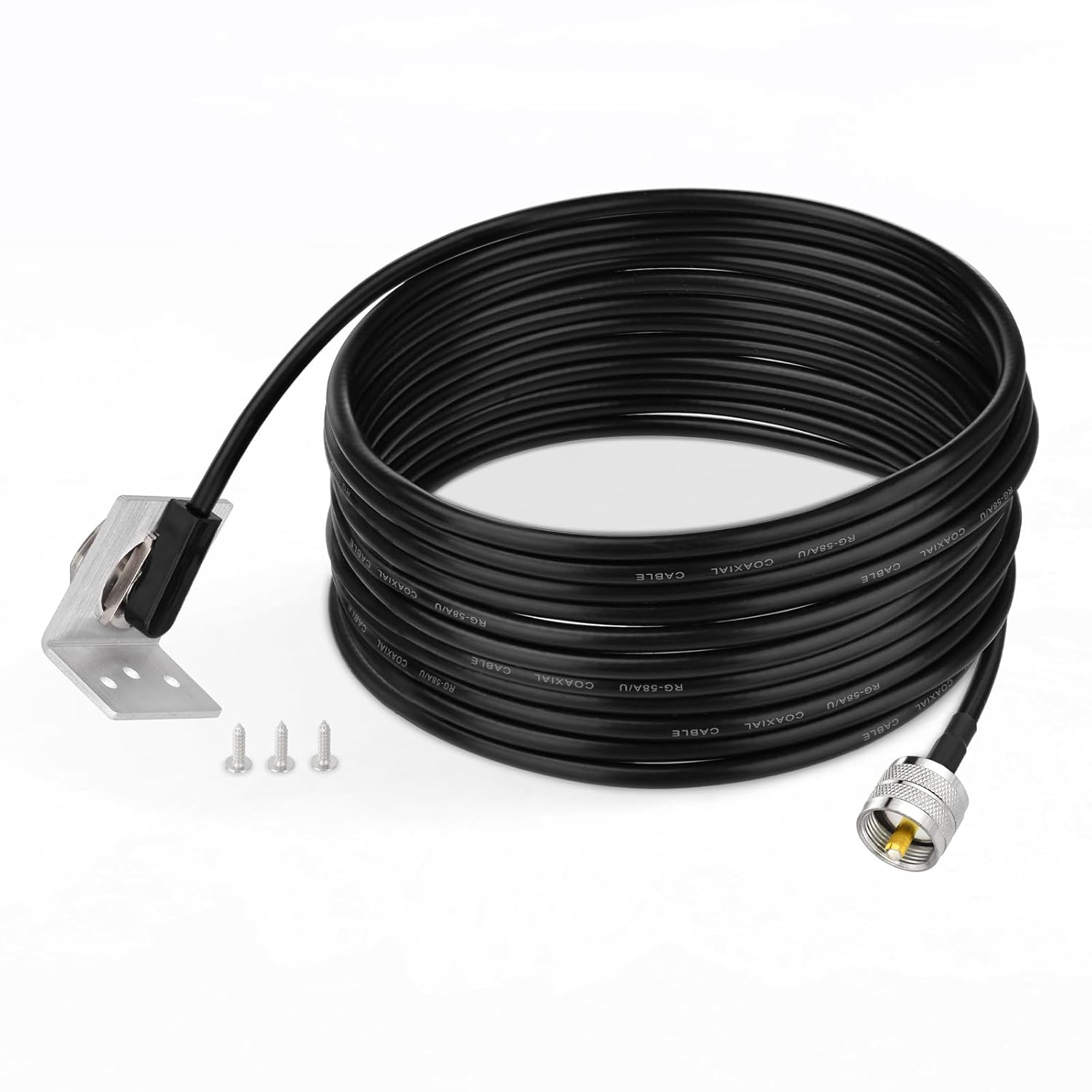 Eightwood NMO Antenna Mount to UHF Male PL259 Extension Cable RG58 16.4 Feet + L Shape Bracket for Yaesu Vertex Icom VHF/VHF CB Mobile Radio Antenna