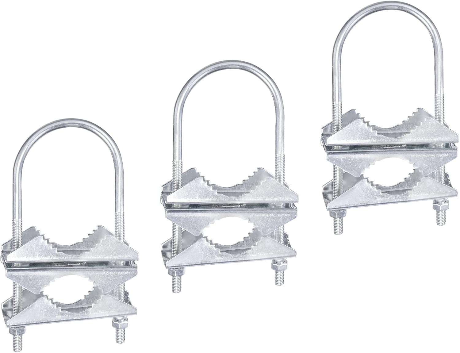Eightwood Double Antenna Mast Clamp V Jaw Bracket with U Bolts, Mast to Mast Mounting Hardware Kit (3 Sets) for Outdoor TV Antenna, CB Ham Antenna, Yagi WiFi Antenna