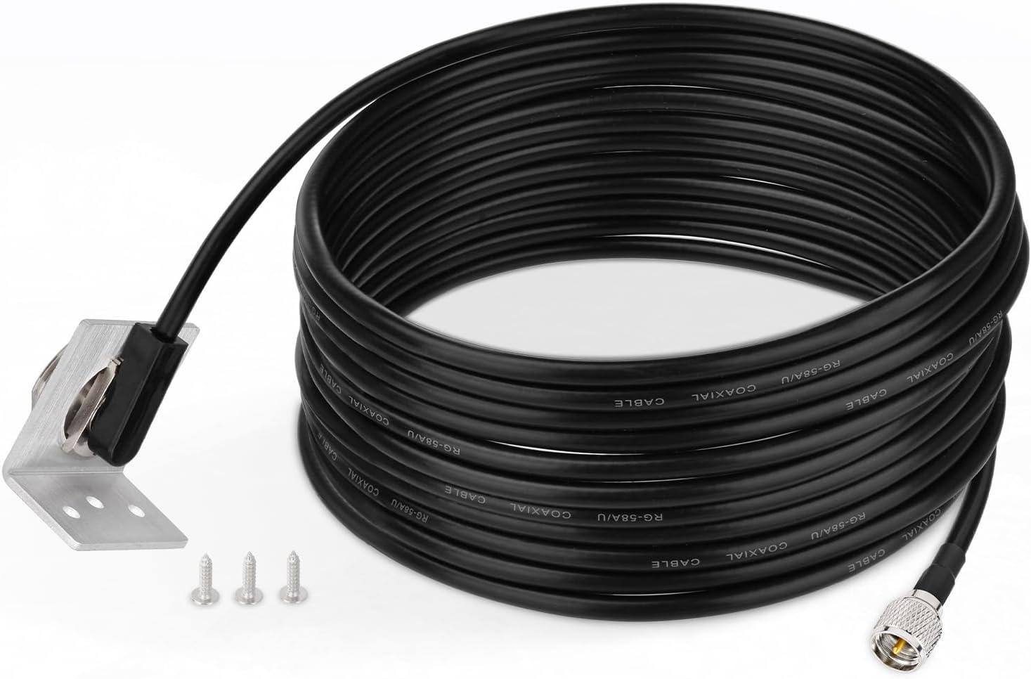 Eightwood NMO Antenna Mount to Mini-UHF Male Extension Cable RG58 16.4 feet + L Shape Bracket for Two-Way CB Mobile Radio Antenna Scanner