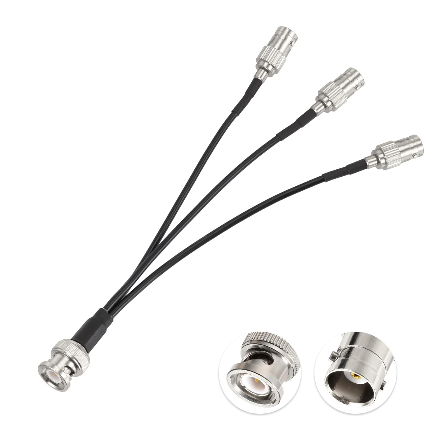 Eightwood BNC Splitter Cable 6in BNC Male to Triple Female Adapter Pigtail 50 Ohm for CCTV Camera Ham Radio Antenna Scanner