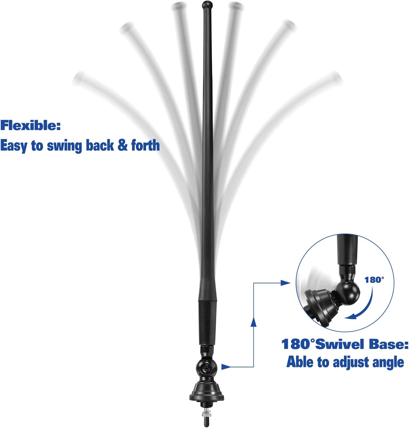 Eightwood Marine Boat Radio Antenna 16 Inch Rubber Duck Flexible Mast FM AM Stereo Antennae for Boat Car RV Motorhome ATV UTV Tractor Motorcycle Yacht