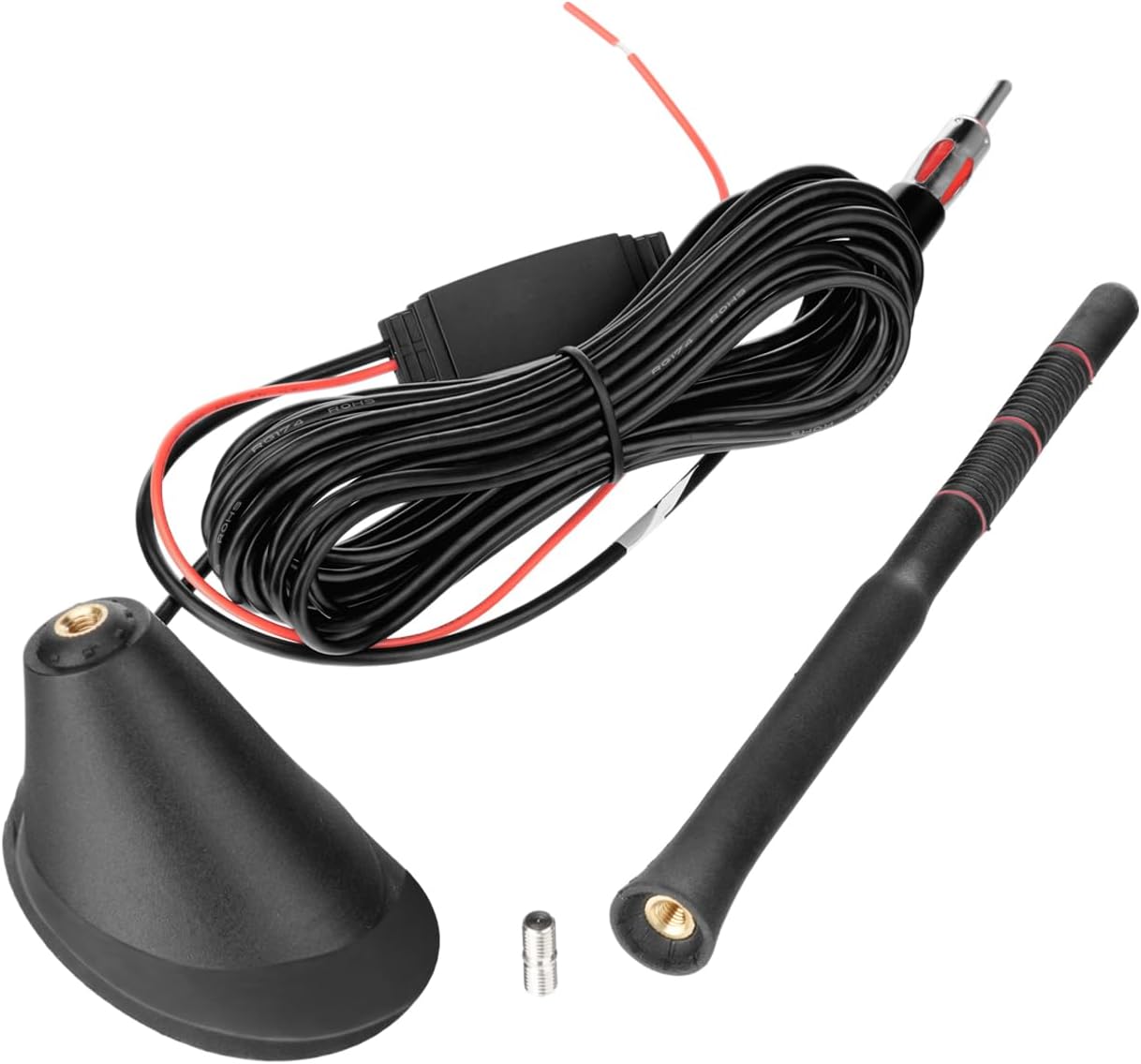 Eightwood Universal AM FM Car Radio Antenna, Roof Mount Amplified Stereo Antenna with 12V Power Wire DIN Plug Connector for Vehicle Car Truck SUV Radio Stereo Receiver Media Head Unit