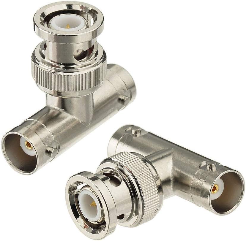 Eightwood BNC Tee Adapter 2-Pack, BNC Male to Dual Female Connector 3 Way Video Splitter for CCTV Security Cameras