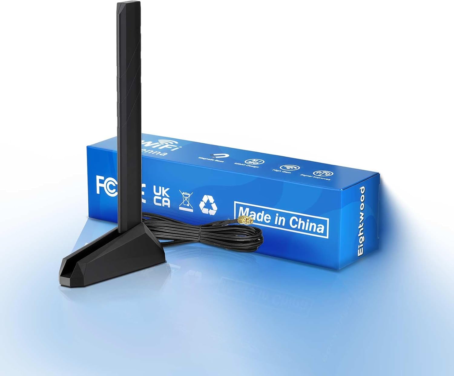 Eightwood WiFi 7 WiFi 6E Antenna Tri-Band 6GHz 5GHz 2.4GHz RP-SMA Antenna with Magnetic Base for Desktop PC ASUS Gigabyte Aorus Gaming Motherboard PCIe Bluetooth Card
