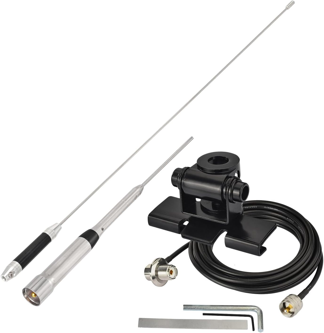 Eightwood Vehicle Mobile Ham Radio Antenna Dual Band PL259 VHF UHF 144/430MHz Anti-Rust Antennae 26in with Lip Mount Fixed Bracket and RG58 Extension Cable 16.4ft for Vehicle Car Truck Amateur Radio