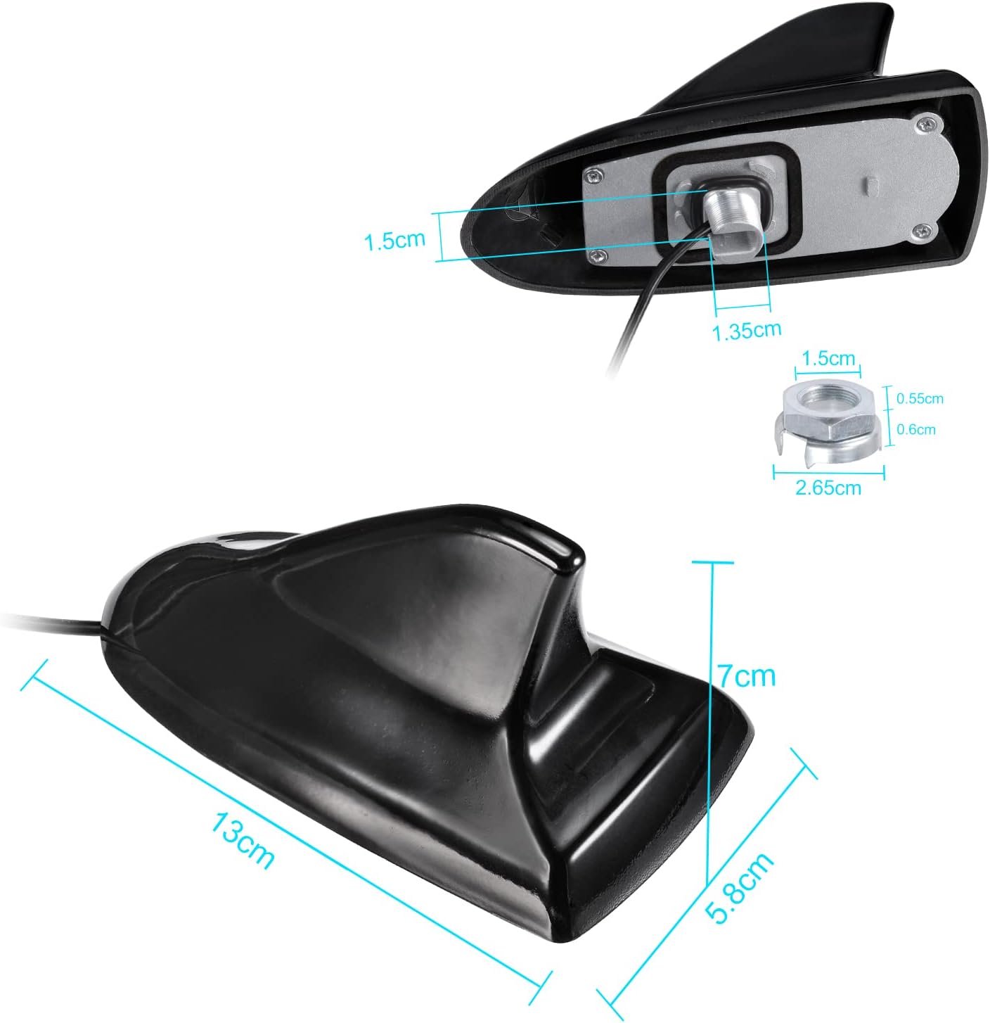 Eightwood Shark Fin Car FM Radio Antenna, Universal Roof Mount Antennae Replacement for Vehicle Car Truck Stereo Receiver Head Unit HD Radio, Drilling Required