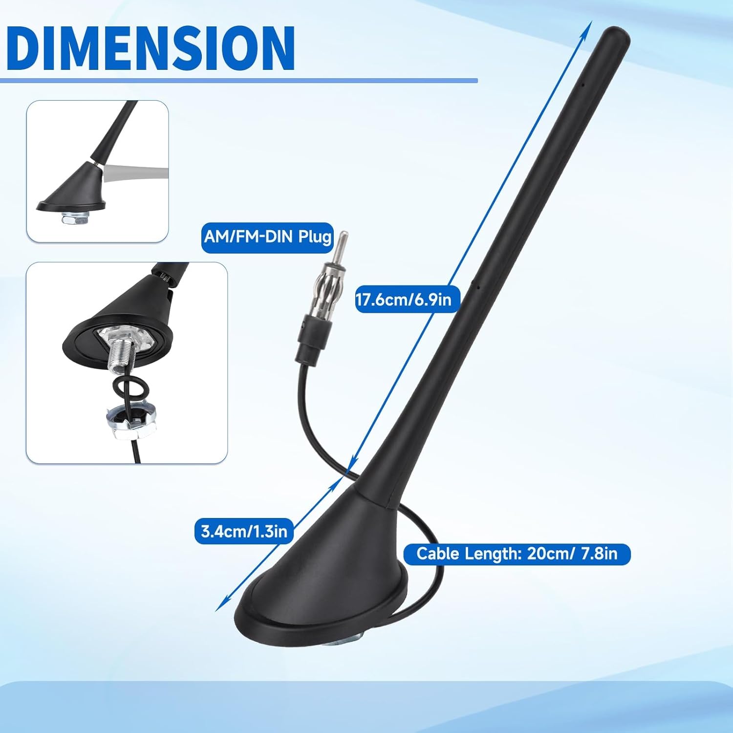 Eightwood Roof Mount FM AM Stereo Adjustable Antenna Mast, Universal Car Radio Antenna with DIN Male Connector for Vehicle Car Truck SUV Marine Boat Radio Stereo Receiver