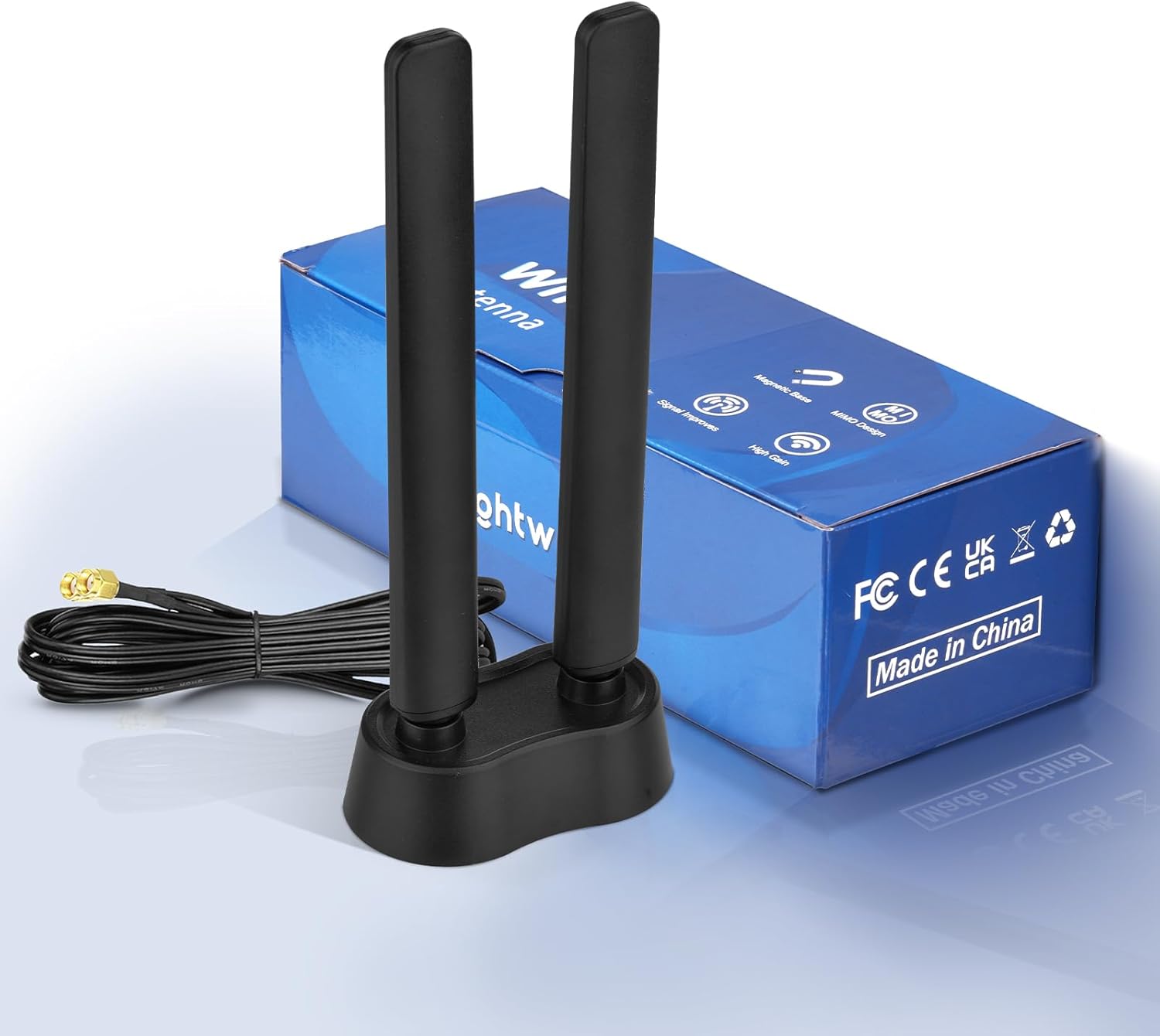 Eightwood 9dBi WiFi 6E Antenna Tri-Band 6GHz 5GHz 2.4GHz Magnetic Base WiFi Antenna for PC Desktop Computer PCIe Bluetooth Card Gaming Motherboard, WiFi 6E Router