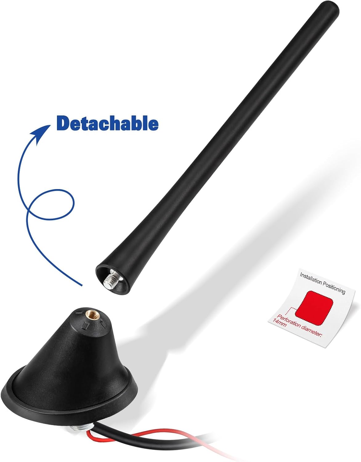 Eightwood Car Stereo FM AM Radio Antenna, Universal Roof Mount Amplified Antenna with 12V Power Wire DIN Plug Connector for Vehicle Car Truck SUV Radio Stereo Receiver Media Head Unit