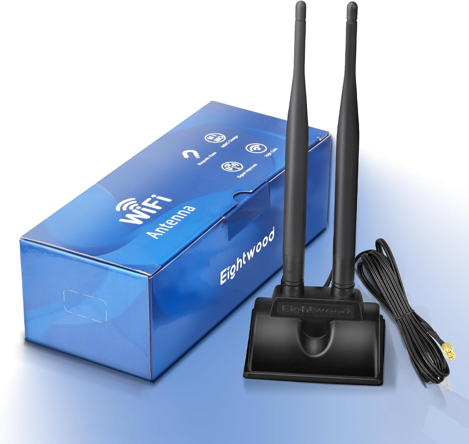 Eightwood WiFi Antenna with RP-SMA Male Connector, 2.4GHz 5GHz Dual Band Antenna Magnetic Base for PCI-E WiFi Network Card USB Adapter Wireless Router