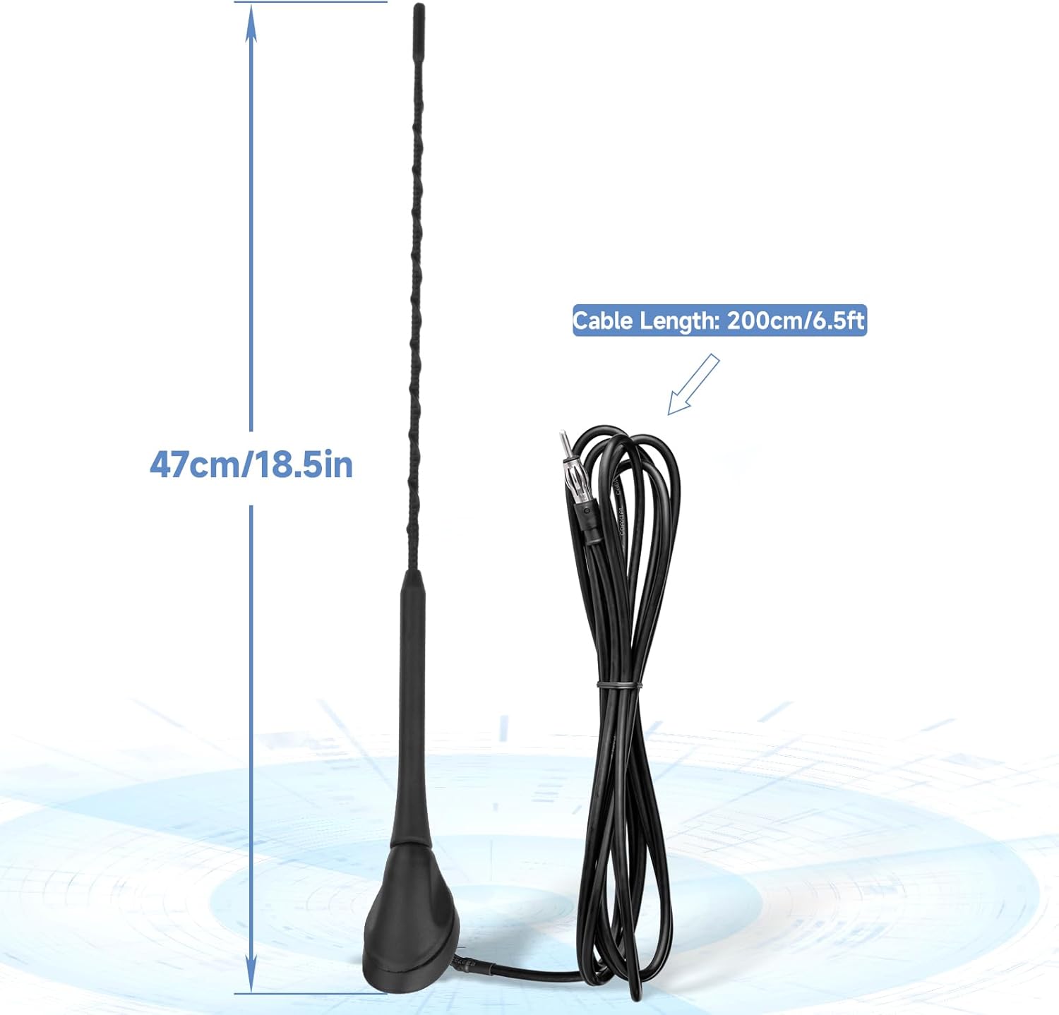 Eightwood Vehicle Marine Boat Radio Antenna 18.5 Inch, FM AM Stereo Antenna Mast with Mount Base and 6.5 Feet Extension Cable for Boat Car Truck RV ATV UTV Yacht Pontoon