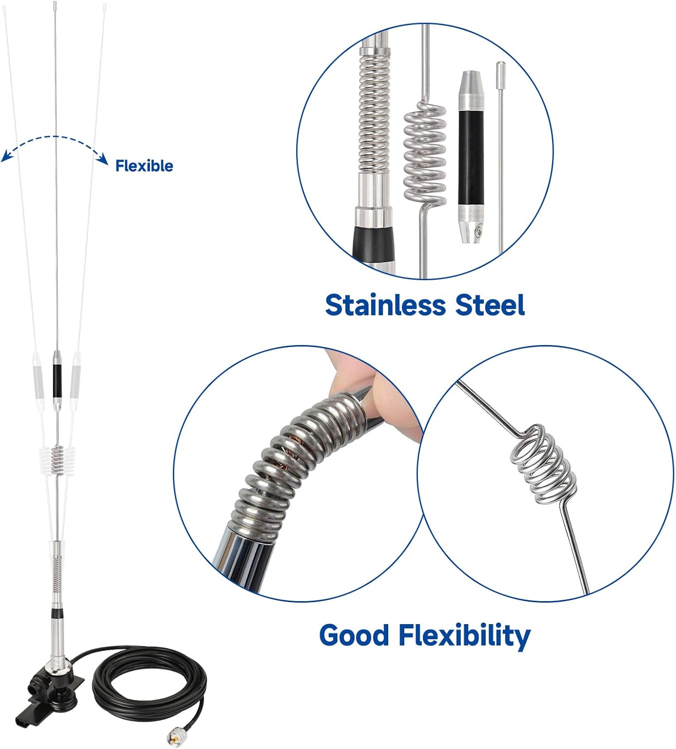 Eightwood Vehicle Mobile Ham Radio Antenna Dual Band PL259 VHF UHF 144/430MHz Anti-Rust Antenna 30in with Lip Mount Fixed Bracket and RG58 Extension Cable 16.4ft for Car Truck Amateur Radio