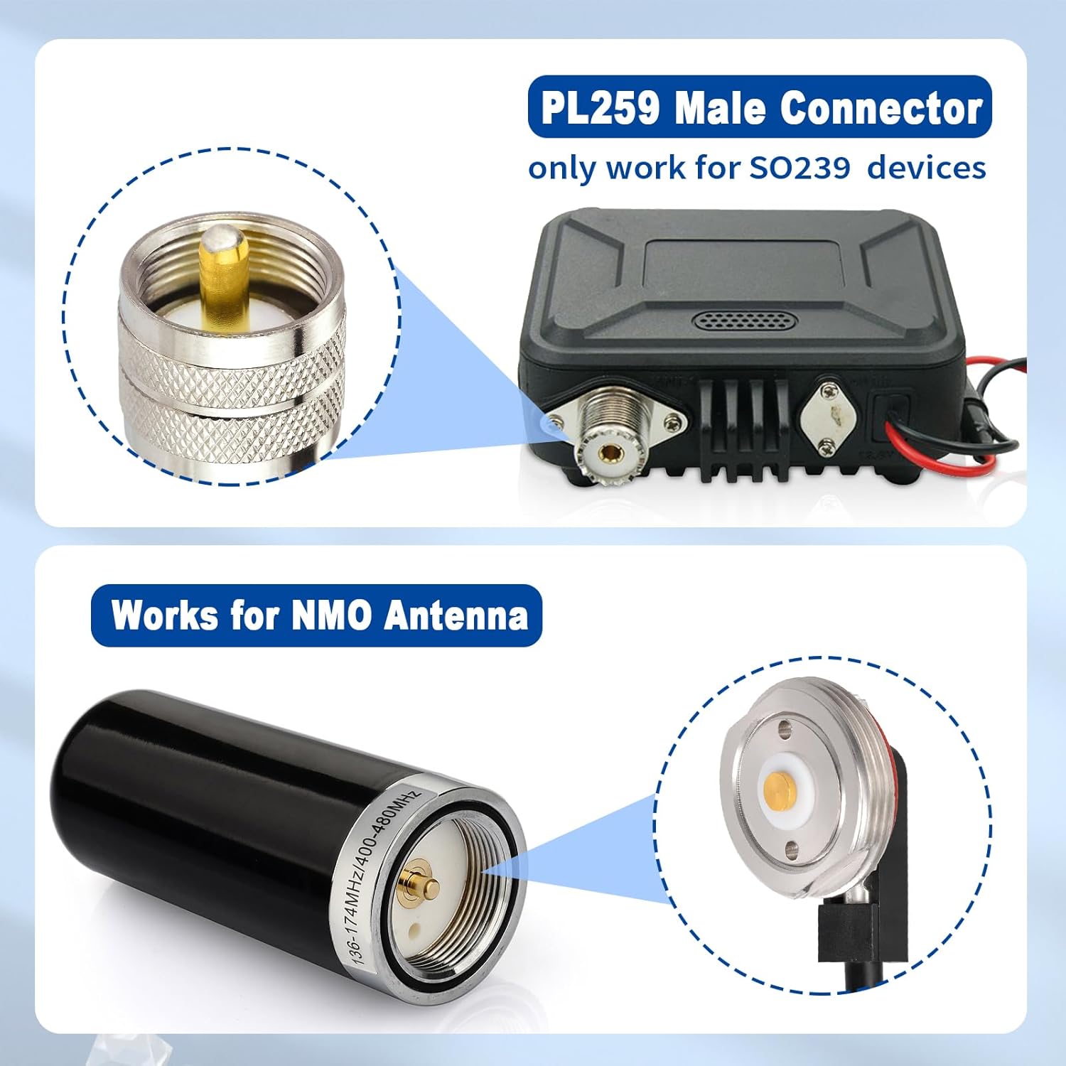 Eightwood NMO Antenna Mount to UHF Male PL259 Extension Cable RG58 16.4 Feet + L Shape Bracket for Yaesu Vertex Icom VHF/VHF CB Mobile Radio Antenna