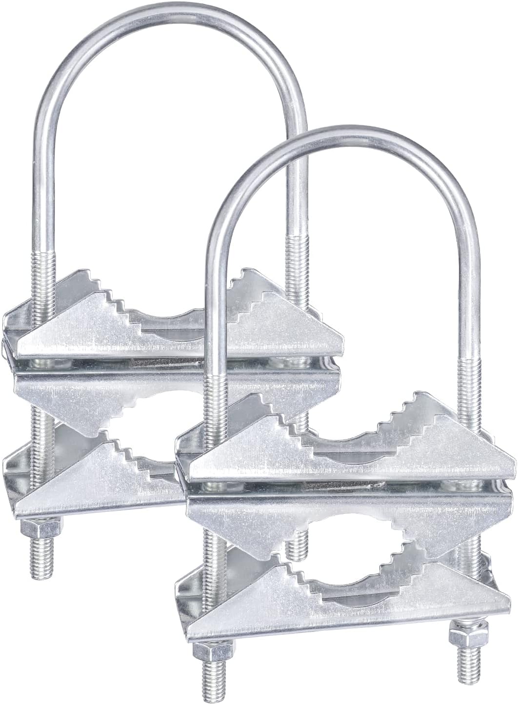 Eightwood Double Antenna Mast Clamp V-Jaw Bracket U Bolts Pipe Mounting Hardware 2 Sets for Yagi WiFi Antenna, TV Antenna, CB Ham Antenna, Lora Antenna