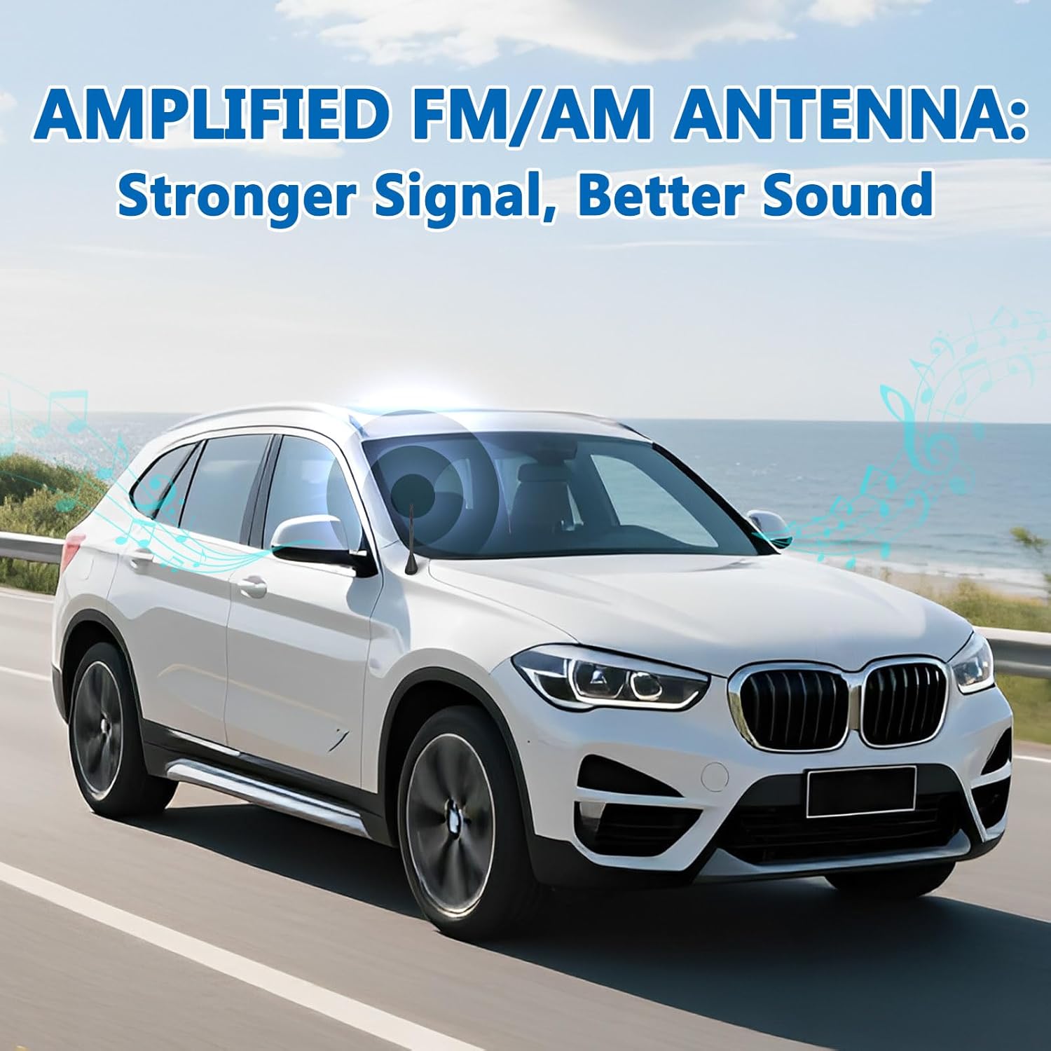 Eightwood Universal AM FM Car Radio Antenna, Roof Mount Amplified Stereo Antenna with 12V Power Wire DIN Plug Connector for Vehicle Car Truck SUV Radio Stereo Receiver Media Head Unit