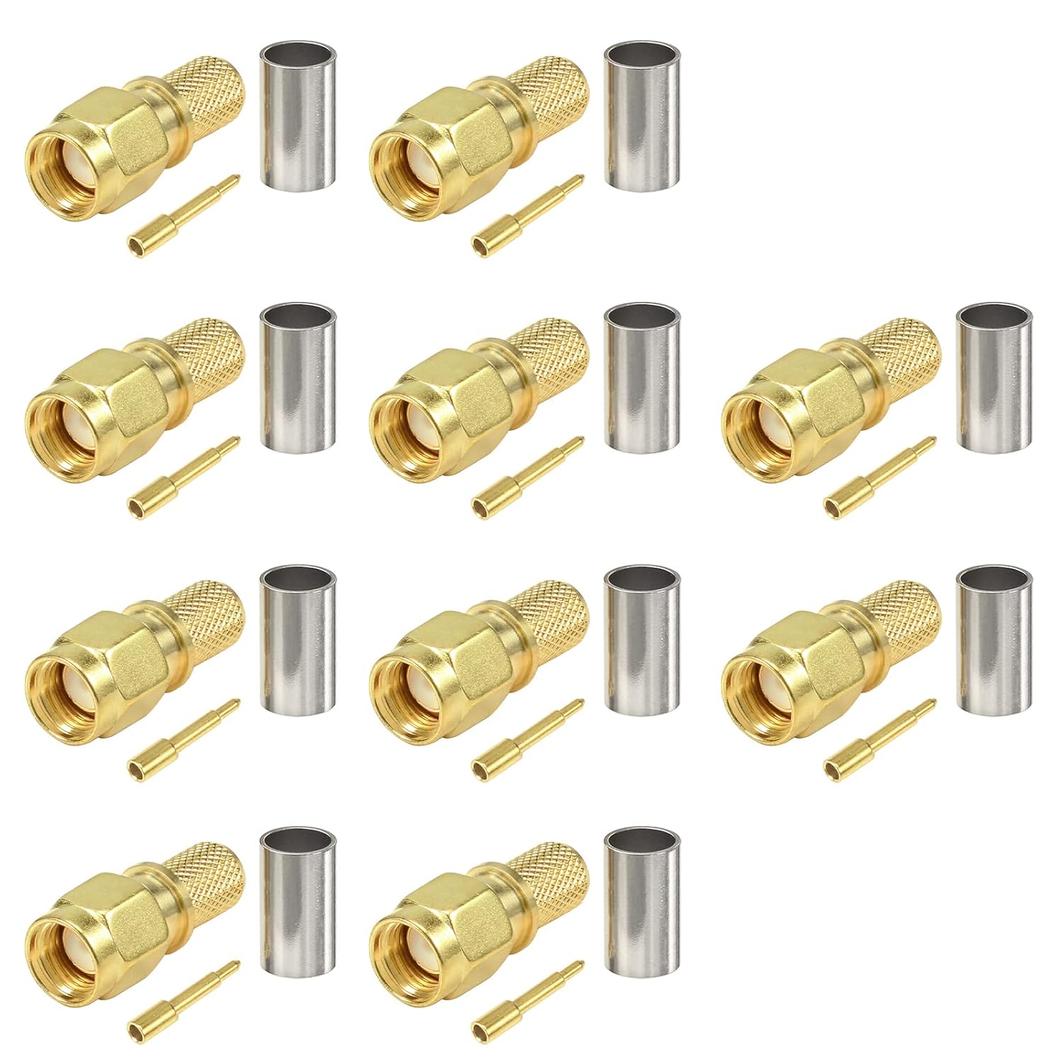 Eightwood 10pcs SMA Male Plug Crimp RF Connector Straight for LMR240 RG8X Coax Cable 50 ohm