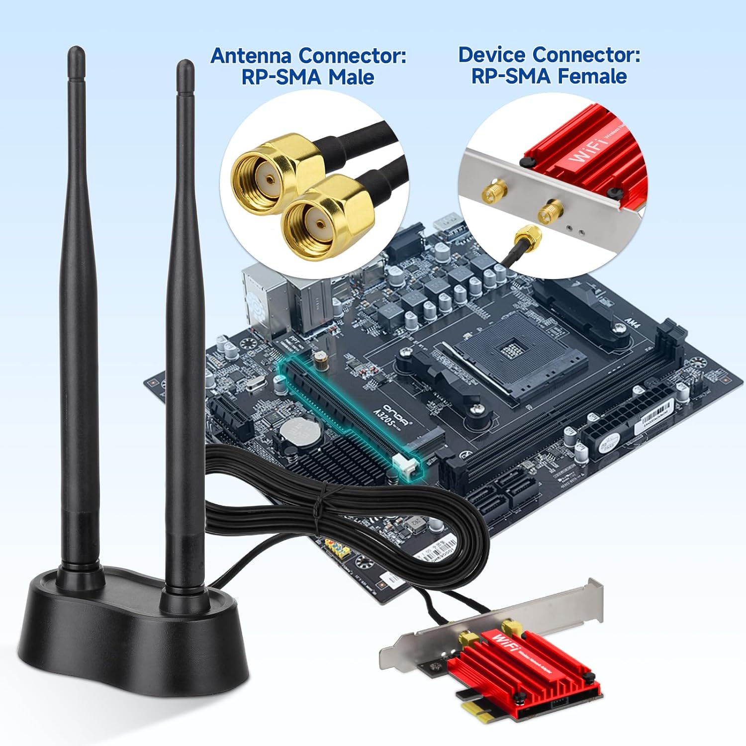 Eightwood 9dBi Dual Band WiFi Antenna 2.4GHz 5GHz RP-SMA WiFi Antenna with Magnetic Base and 6.5ft Extension Cable for PC Desktop Computer PCIe WiFi Bluetooth Wireless Network Card, WiFi Router