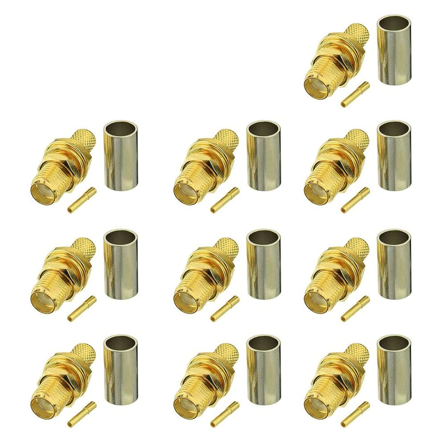 Eightwood 10pcs SMA Female Bulkhead Crimp Connector for RG58 RG142 LMR195 Cable