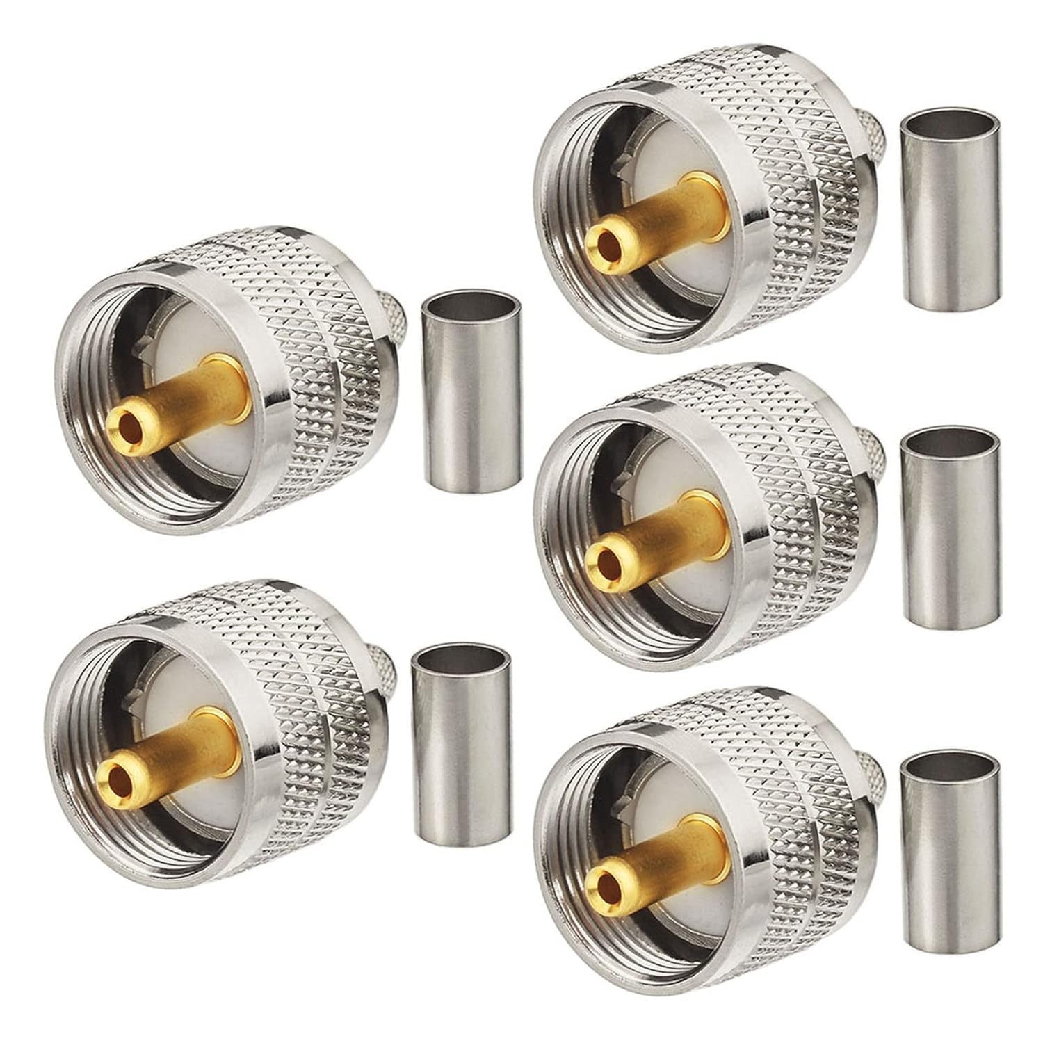 Eightwood 5pcs PL259 UHF Male Crimp Coax Connectors RF Adapter for RG58 LMR195 Low Loss Coaxial Cable