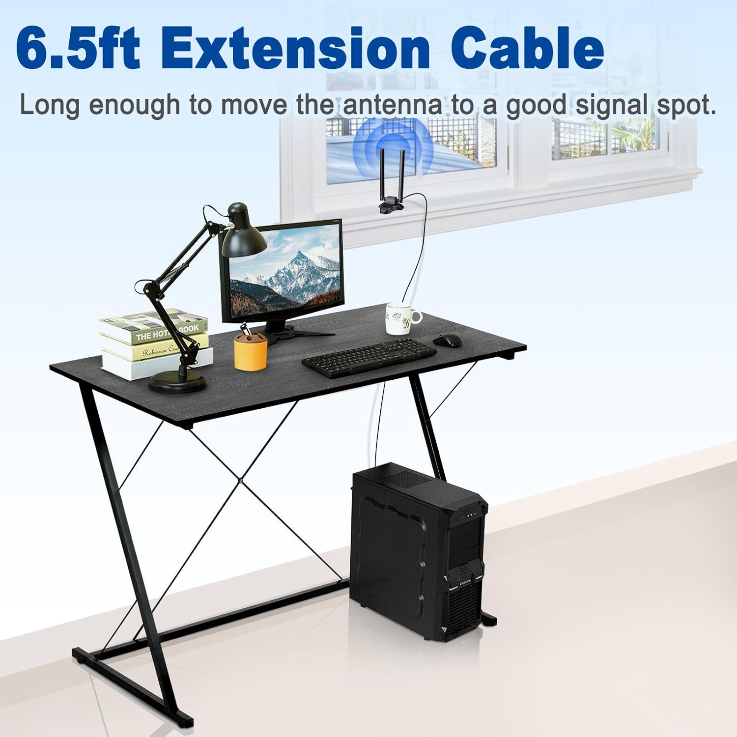 Eightwood PC WiFi Antenna Dual Band 2.4GHz 5GHz RP-SMA WiFi Antenna with 6.5 Feet Extension Cable for Desktop Computer PCIe WiFi Card