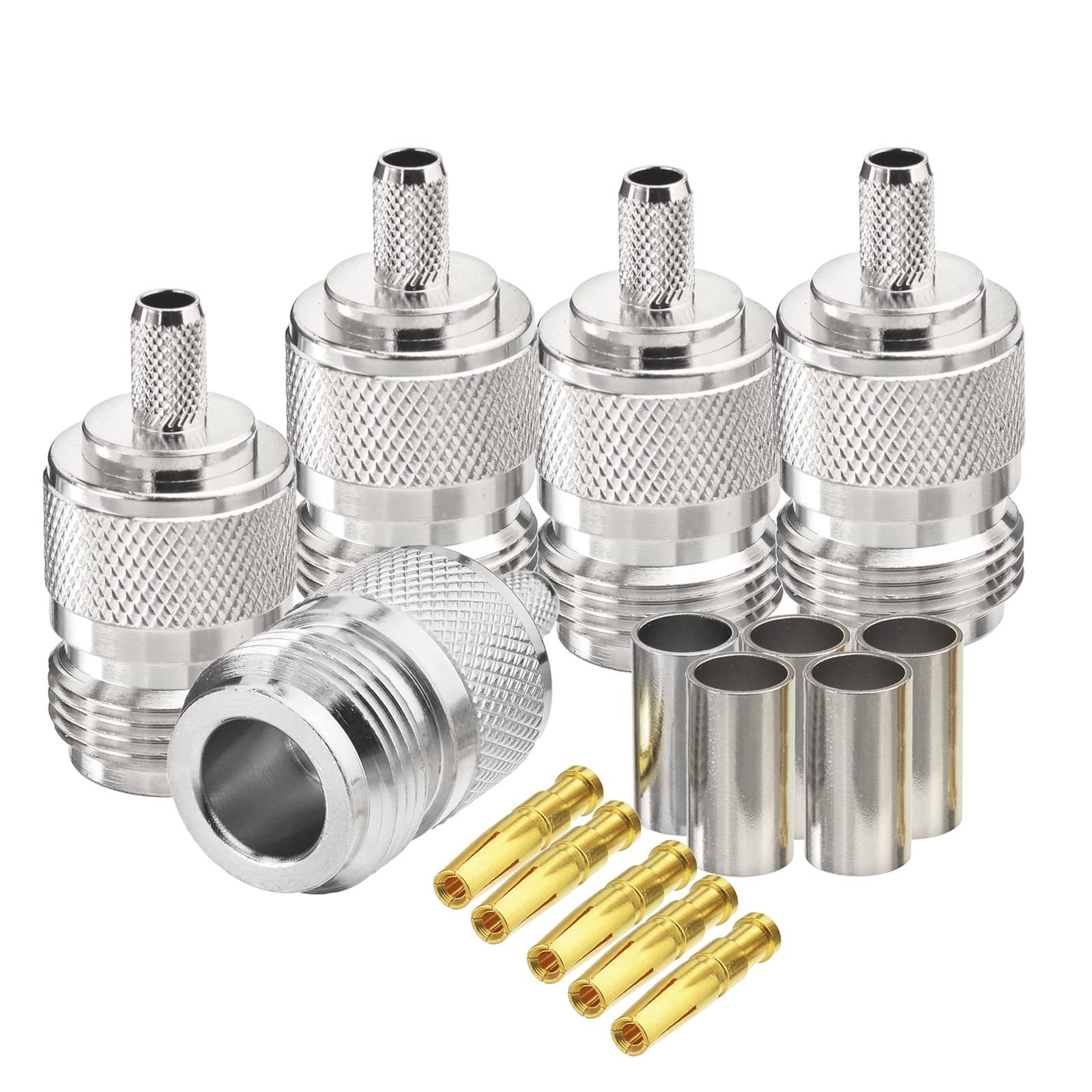 Eightwood N Male Plug Crimp RF Connector 50 ohm for LMR240 RG8X Coax Cable (5-Pack)