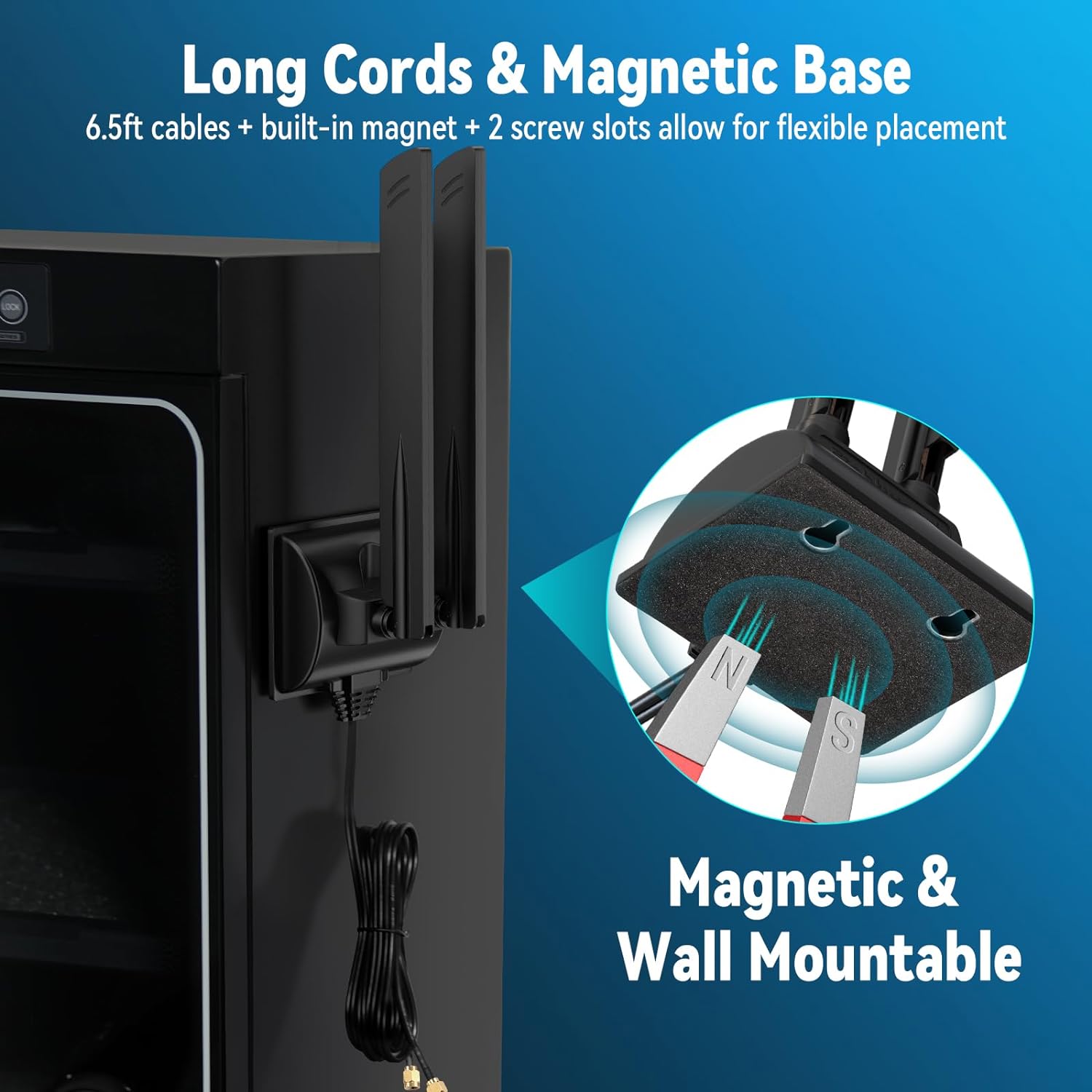 Eightwood WiFi 6E Antenna Tri-Band 6GHz 5GHz 2.4GHz RP-SMA WiFi Antenna Magnet Mount Base for PC Desktop Computer Motherboard WiFi Bluetooth Card Wireless Router
