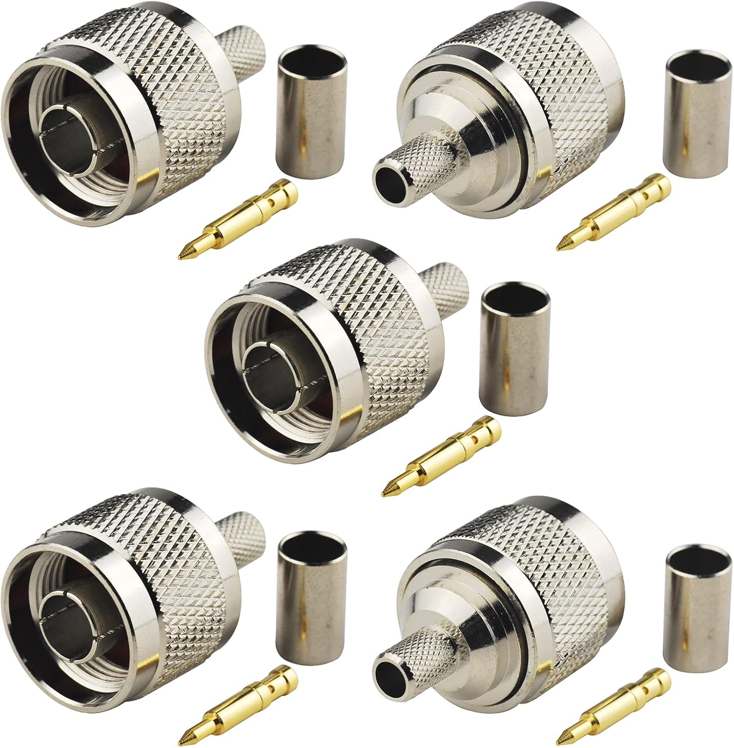 Eightwood N Male Plug Crimp RF Connector 50 ohm for LMR240 RG8X Coax Cable (5-Pack)