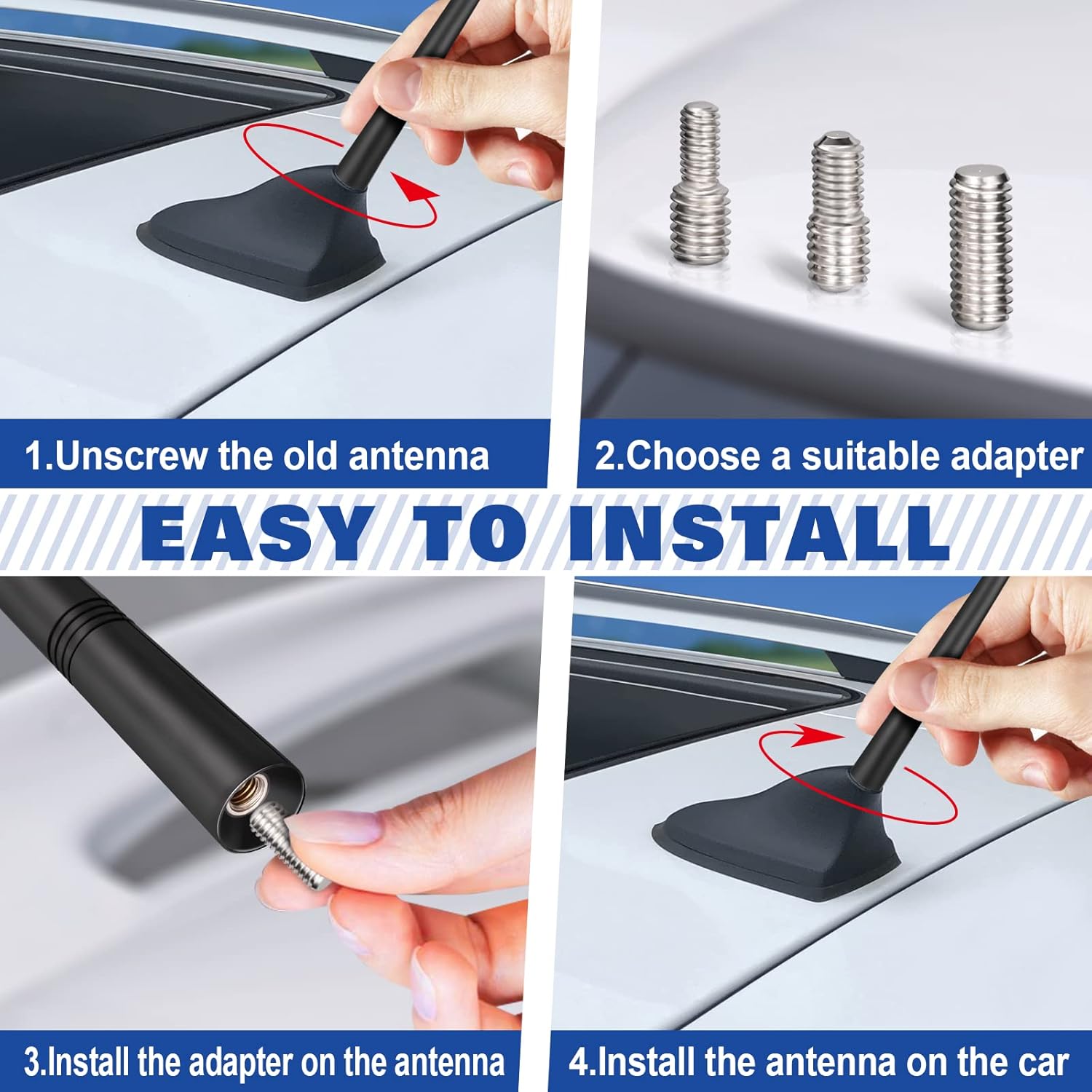 Eightwood Car Radio Antenna Replacement 5.6 inch, Universal Roof Mount Vehicle Antenna Mast, Flexible Rubber FM AM Antennae with M4 M5 M6 Screw Adapters