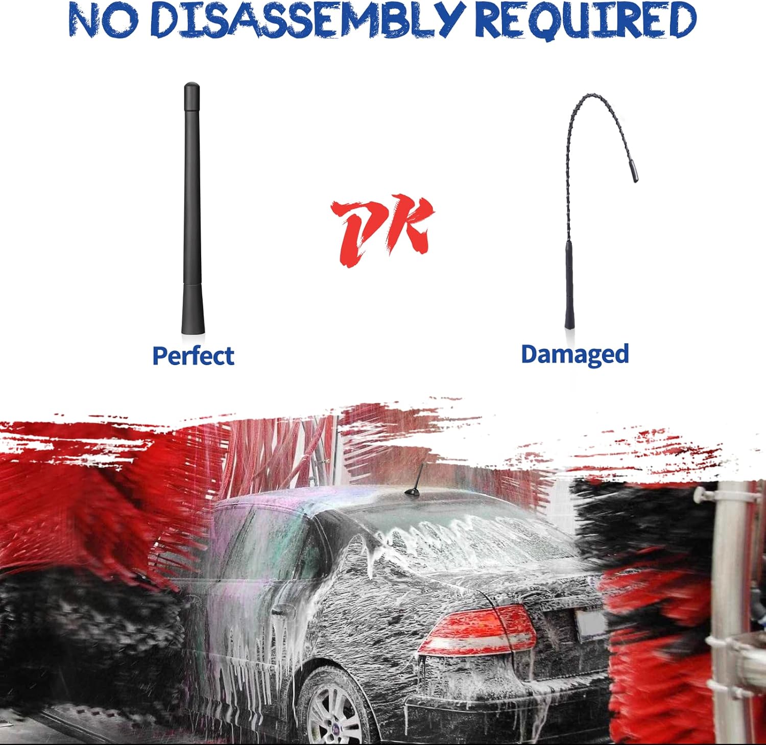 Eightwood Vehicle Radio Antenna 6.9 inch, Flexible Universal Roof Mount Car Antenna Mast Replacement with M4 M5 M6 Screw Adapter