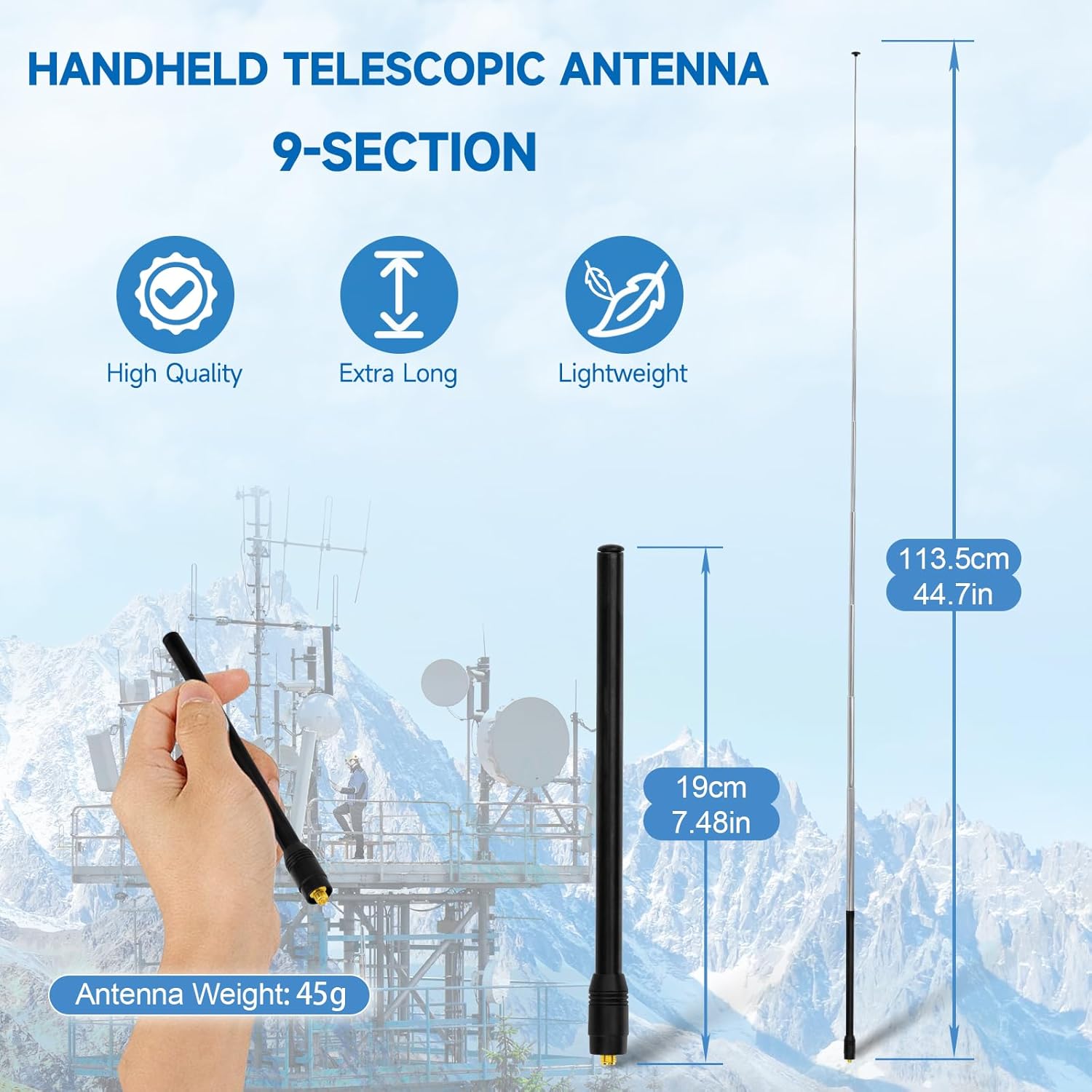Eightwood 70-1000MHz Wide Band Handheld Telescopic Antenna 9-Section SMA Female Ham Radio Antennae for Baofeng UV5R UV82 Two Way Radios HT Scanner