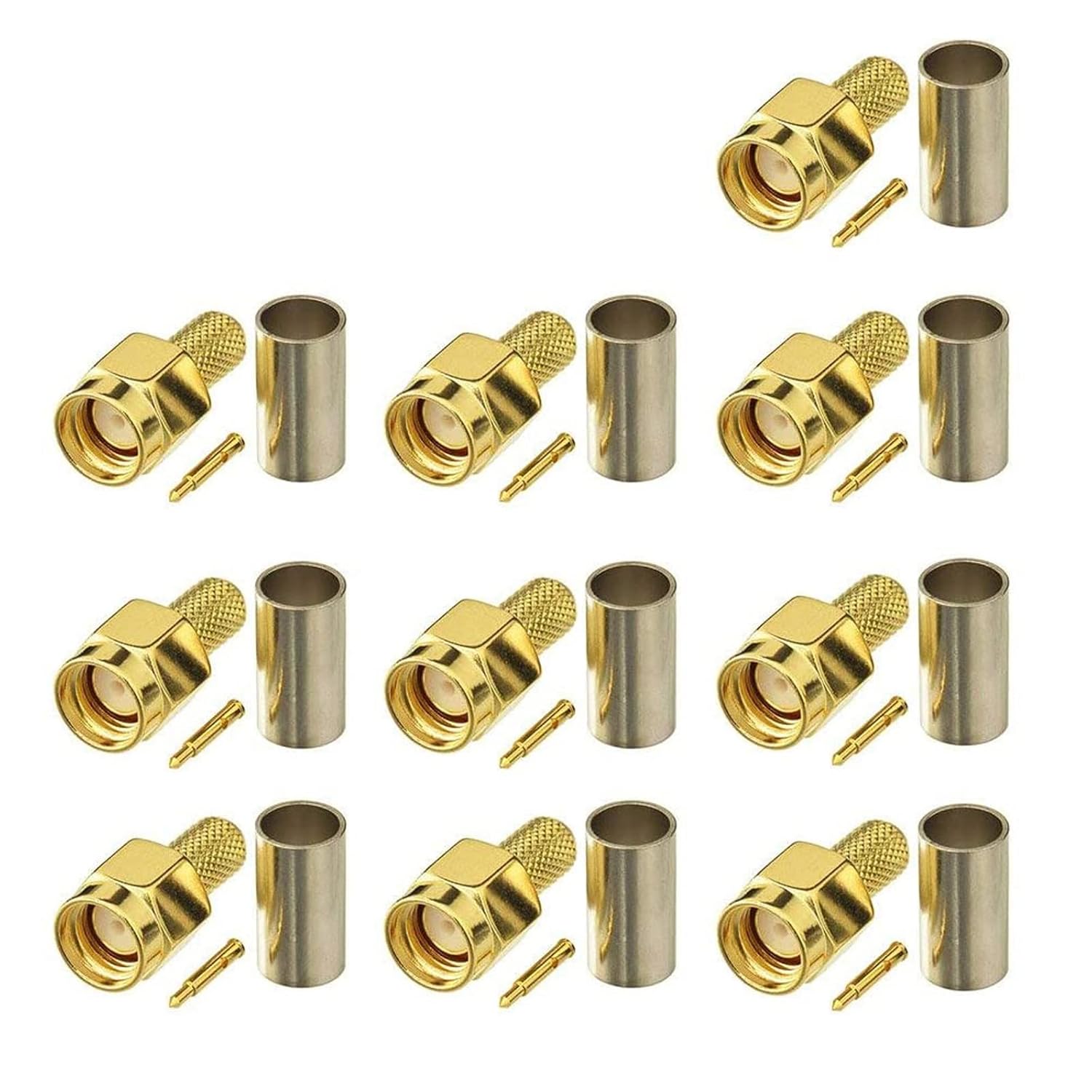 Eightwood 10pcs SMA Male Plug Crimp RF Connector for RG58 RG142 LMR195 Coaxial Cable
