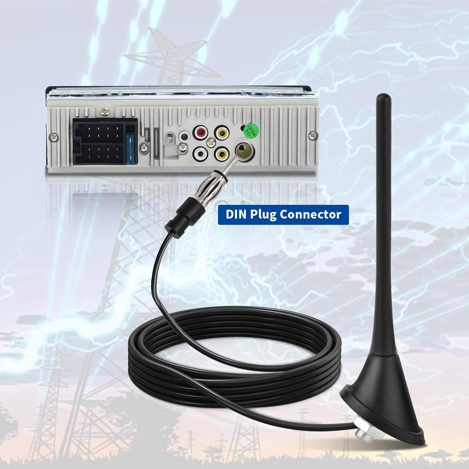 Eightwood Universal Car Radio Rubber Antenna 7in, FM AM Roof Mount Vehicle Antennae Replacement with Mount Base 16ft Cable for Car Truck Stereo Receiver Head Unit