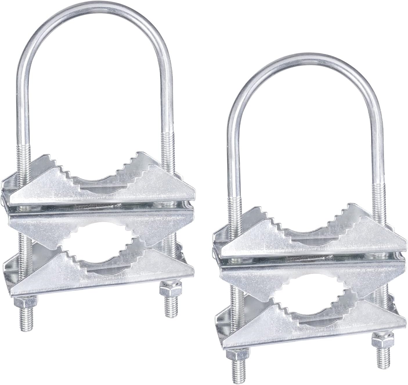 Eightwood Double Antenna Mast Clamp V-Jaw Bracket U Bolts Pipe Mounting Hardware 2 Sets for Yagi WiFi Antenna, TV Antenna, CB Ham Antenna, Lora Antenna