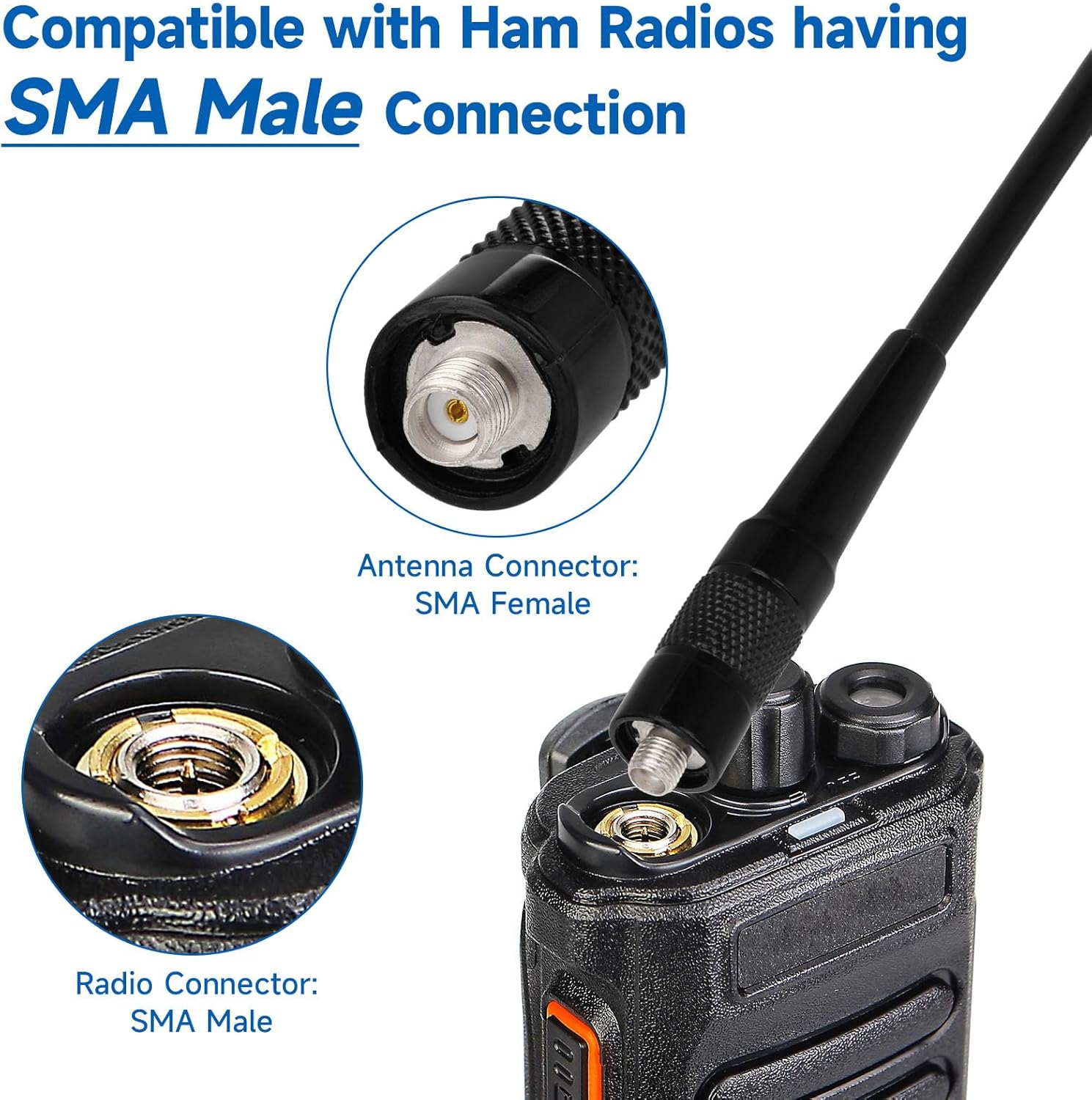 Eightwood VHF UHF Dual Band Handheld Antenna 136-174MHz 400-470MHz SMA Female Flexible Walkie Talkie Whip Antenna 15in 2-Pack for Baofeng Ham Radio Two Way Radio UV-5R UV-82 BF-F8HP