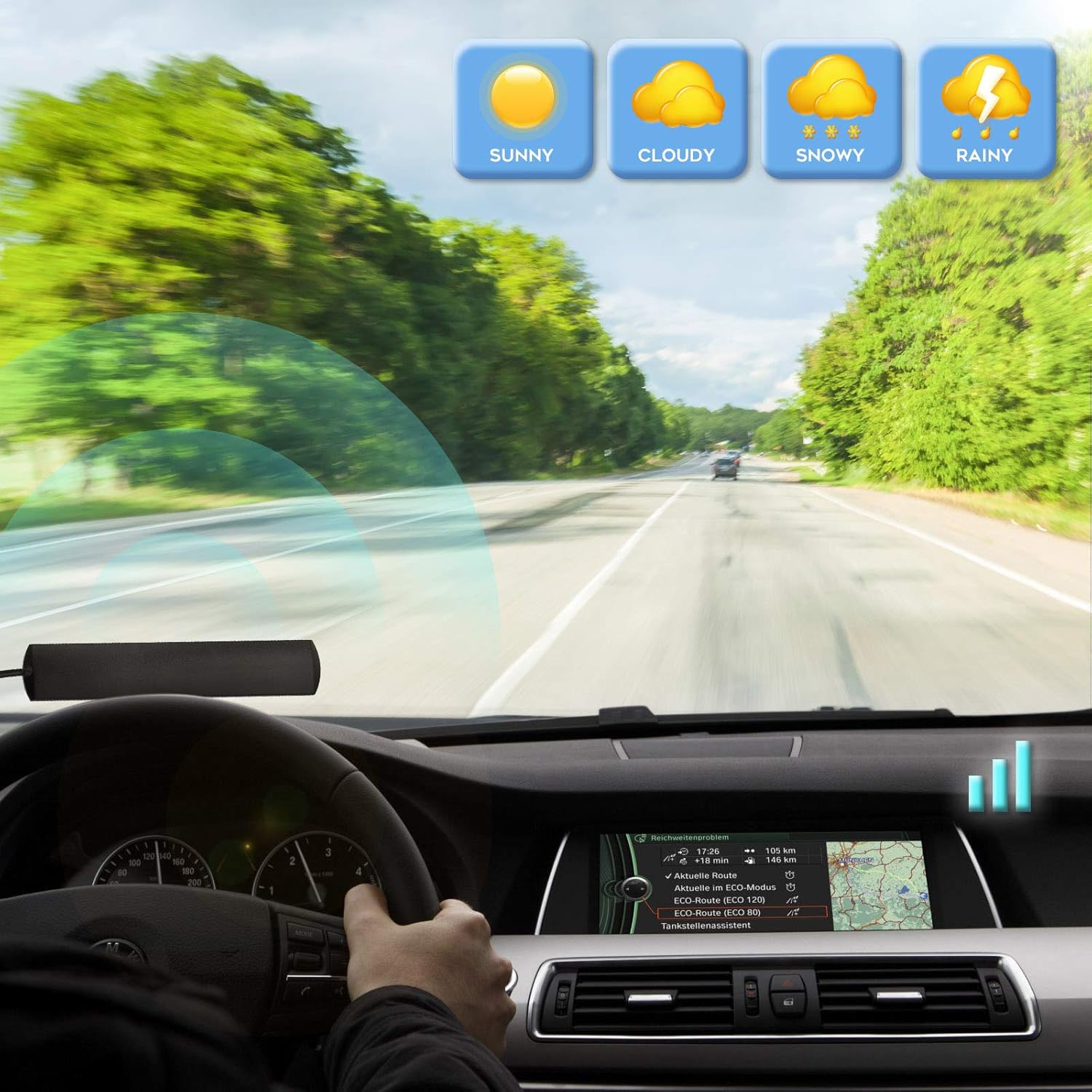 Eightwood Car Stereo FM Radio Antenna, Hidden Windshield Antenna, DIN Plug Adhesive Patch Antennae + DIN Female to ISO Adapter for Vehicle Car Truck Stereo Receiver Head Unit FM HD Radio